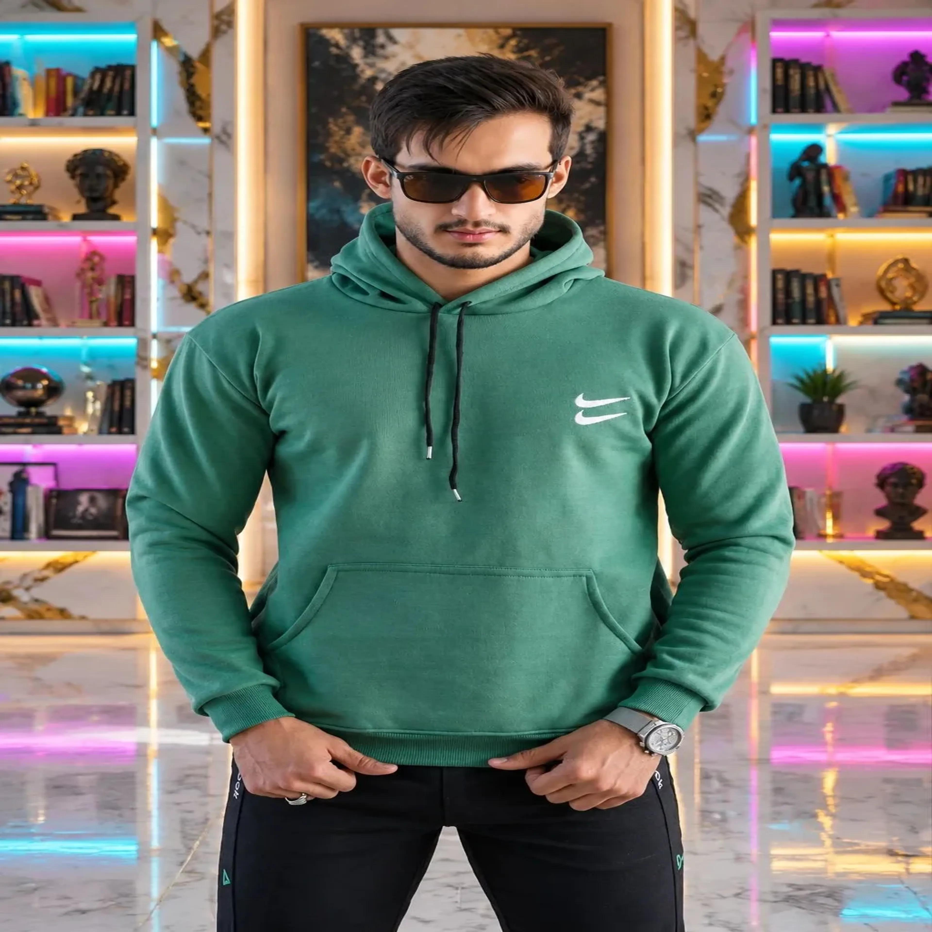 خرید اینترنتی قیمت هودی مردانه بیسیک داخل کرکی رنگ سبز