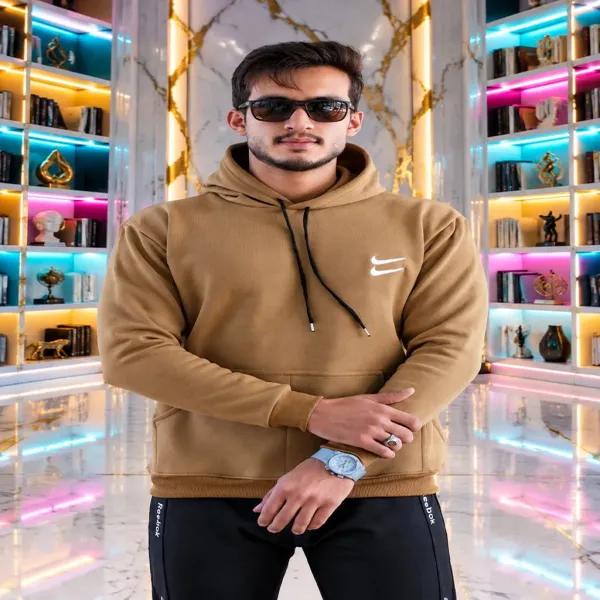 هودی مردانه بیسیک داخل کرکی رنگ قهوه ای