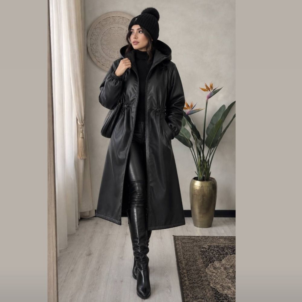 مشخصات کت زنانه بلند چرم
