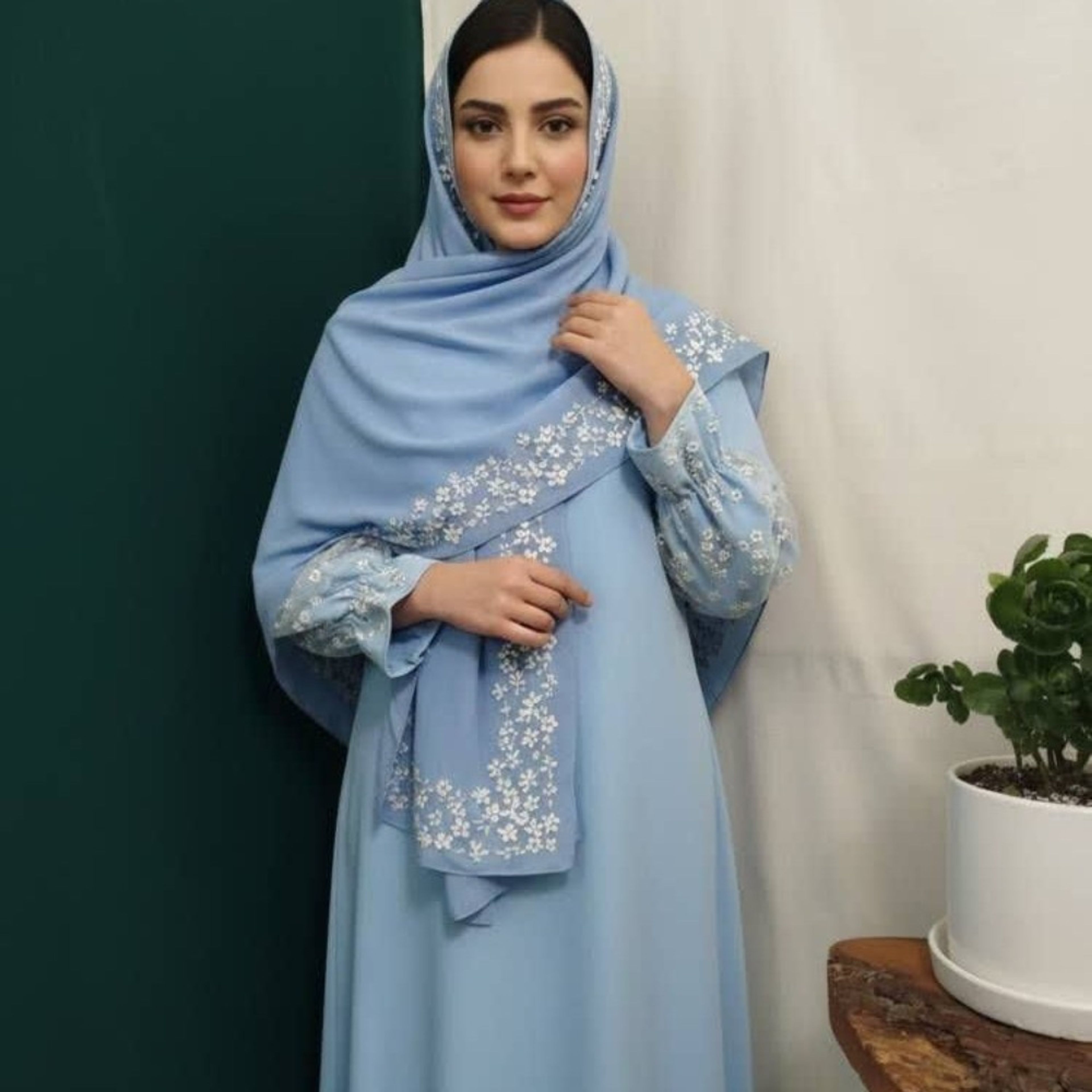 خرید آنلاین عبای گل گلی مدل شکوفه 🌸 آبی آسمانی