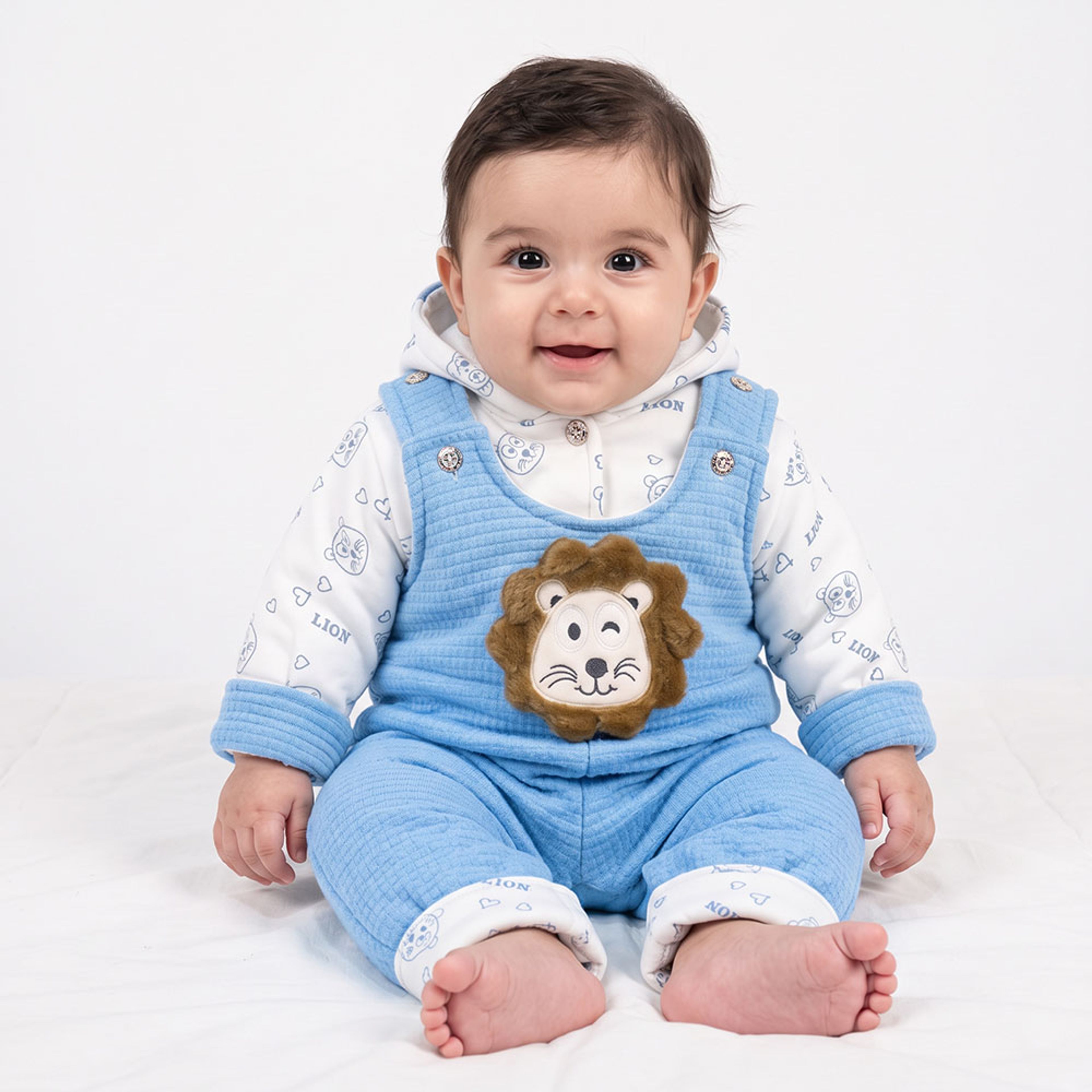 خرید اینترنتی قیمت ست سرهمی گرم نوزادی شیر برجسته آبی کد 12019