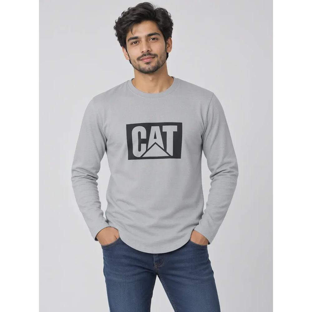خرید اینترنتی بلوز آستین بلند مردانه طرح CAT رنگ طوسیآبی، دورو پنبه