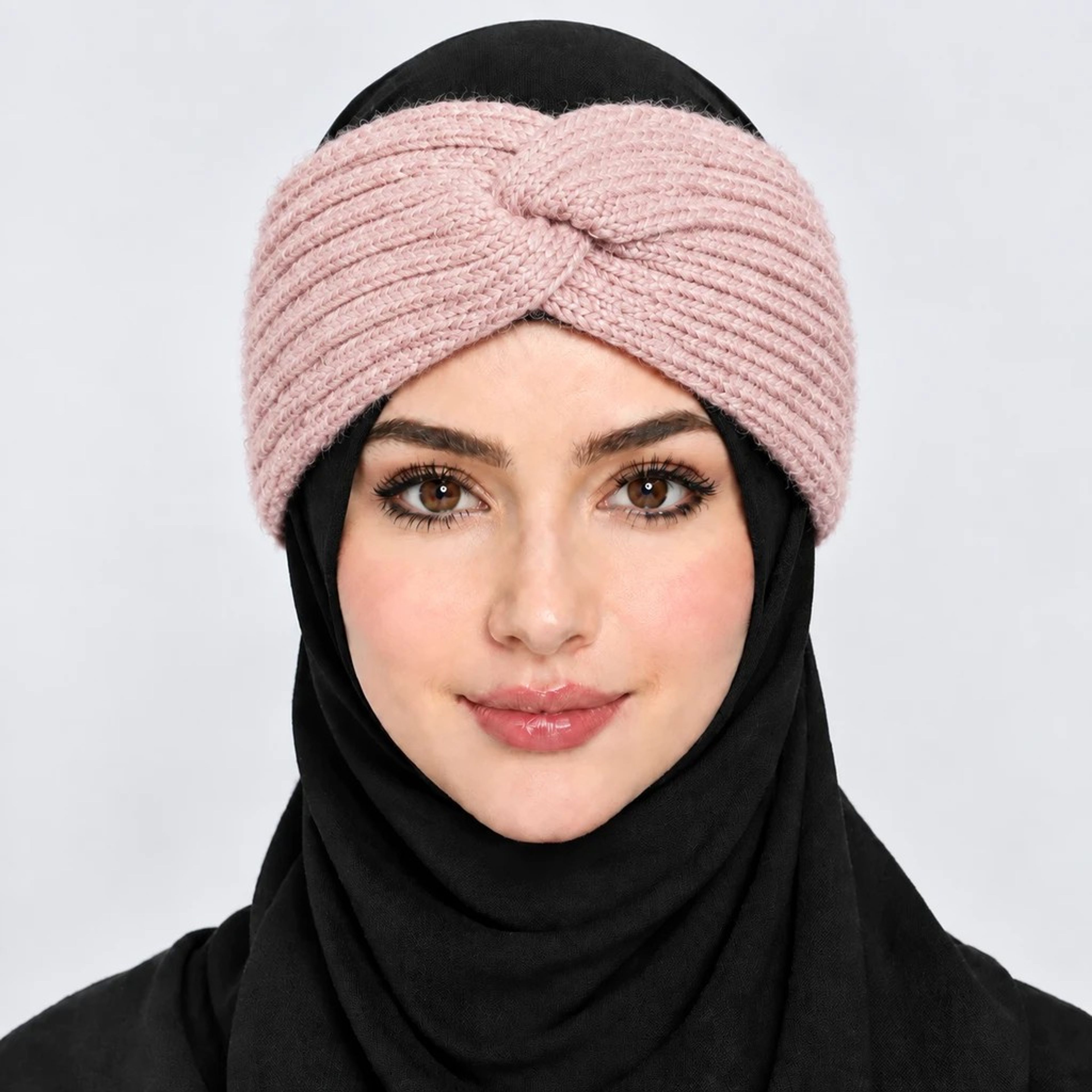 خرید اینترنتی هدبند بافت زنانه مدل گره ای پاپیونی برند کانفی رنگ صورتی کالباسی Blush Pink