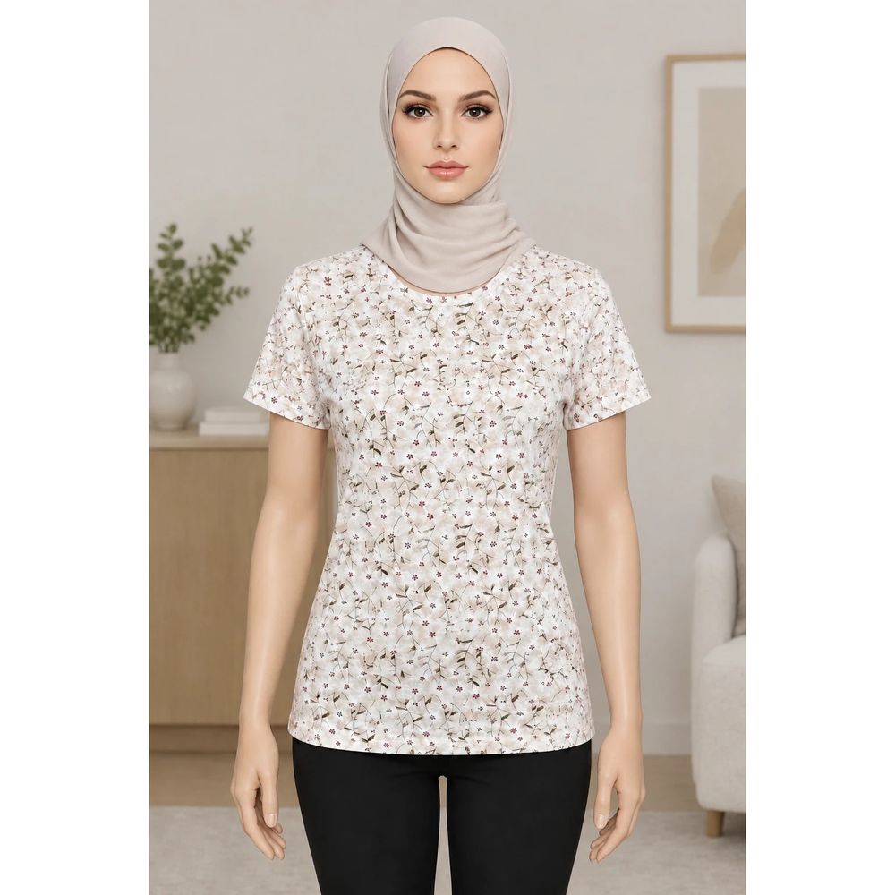 خرید اینترنتی تیشرت زنانه آلتونی طرح دار مدل 10095 جنس پنبه لاکرا درجه یک