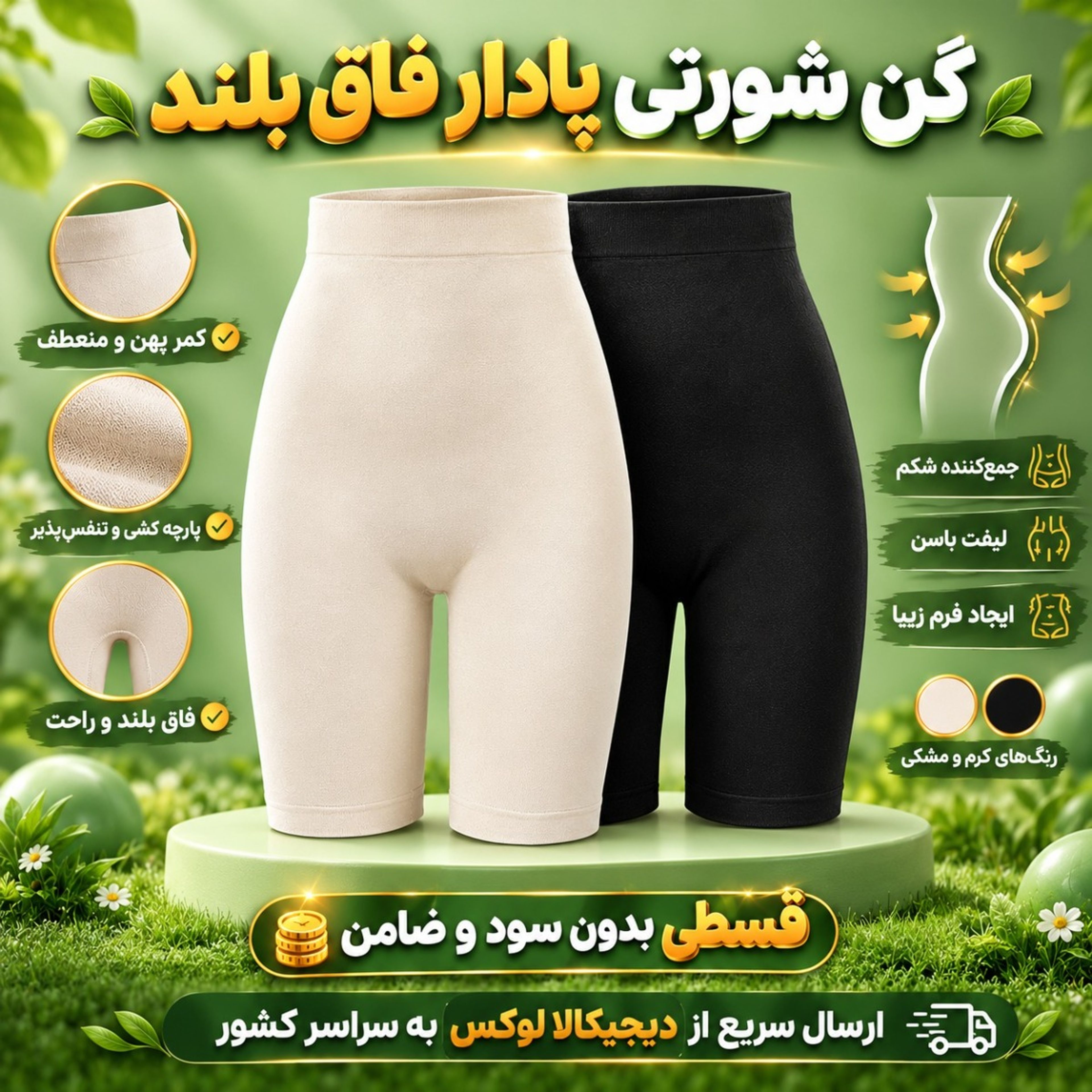 خرید انلاین گن شورتی پادار فاق بلند آرتان رنگ کرم و مشکی