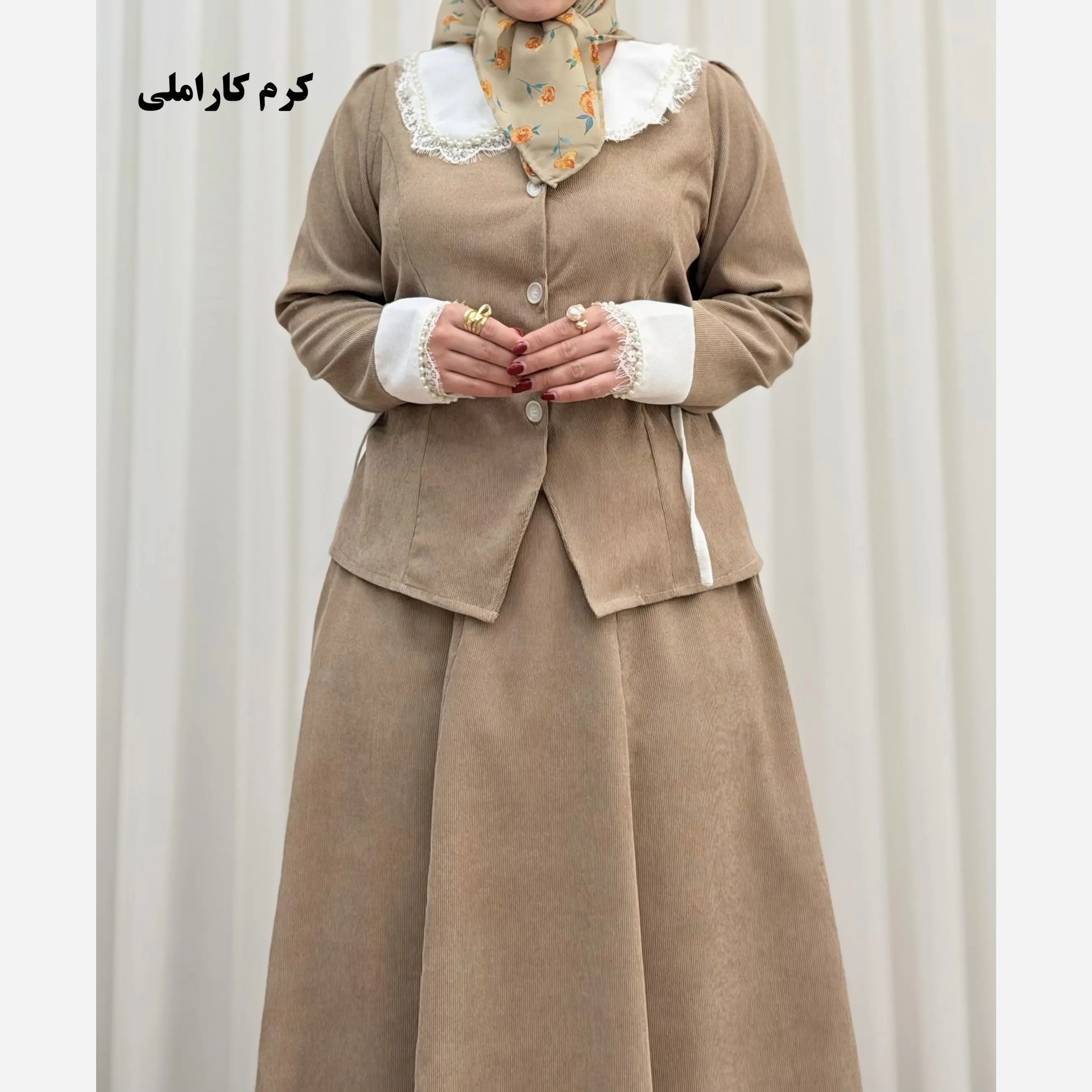 مشخصات ست کت دامن مخمل کبریتی مجلسی مدل مروارید