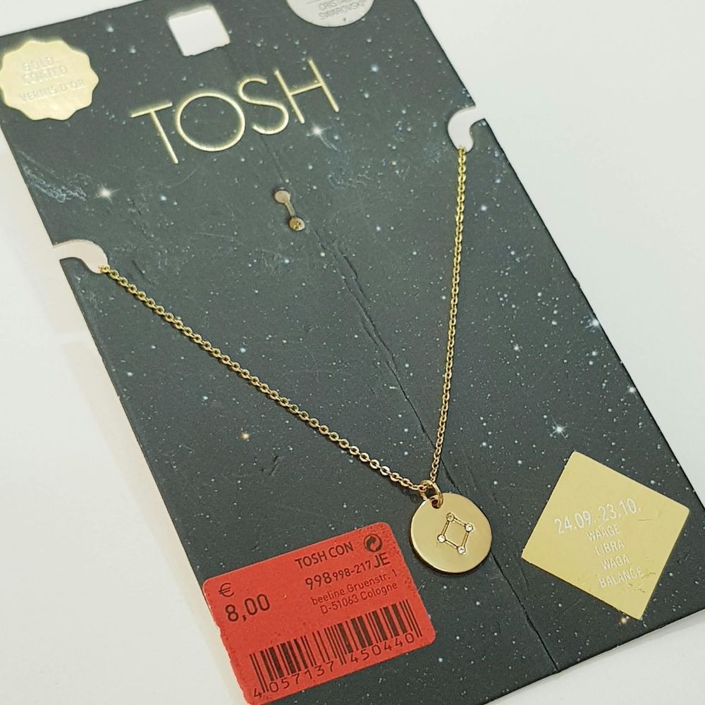 قیمت ارزان گردنبند آبکاری طلا آویز ماه تولد لیبرا Libra برند Tosh کد 048