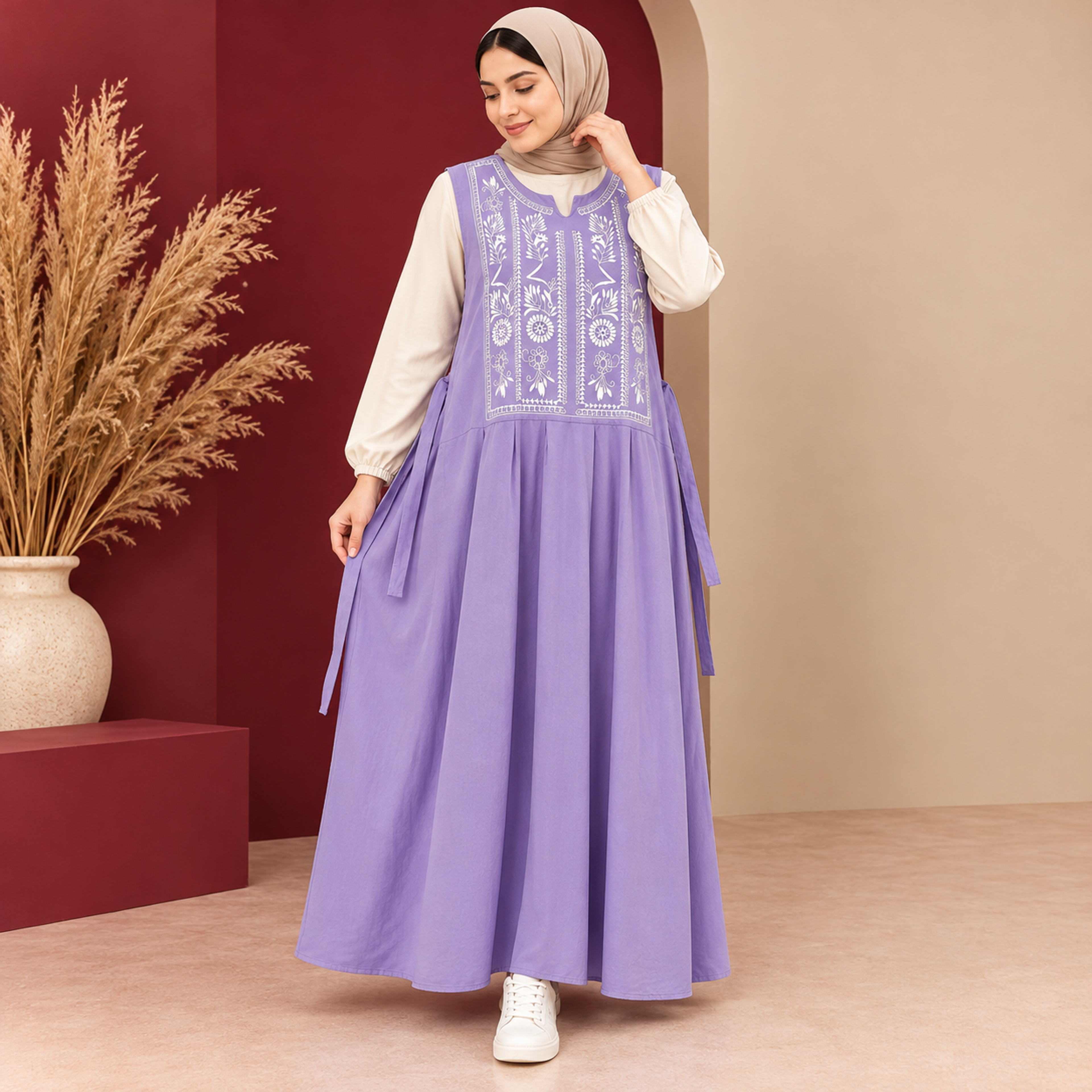 خرید اینترنتی قیمت سارافون نخ لینن یقه چاپ الهه | کد 6072