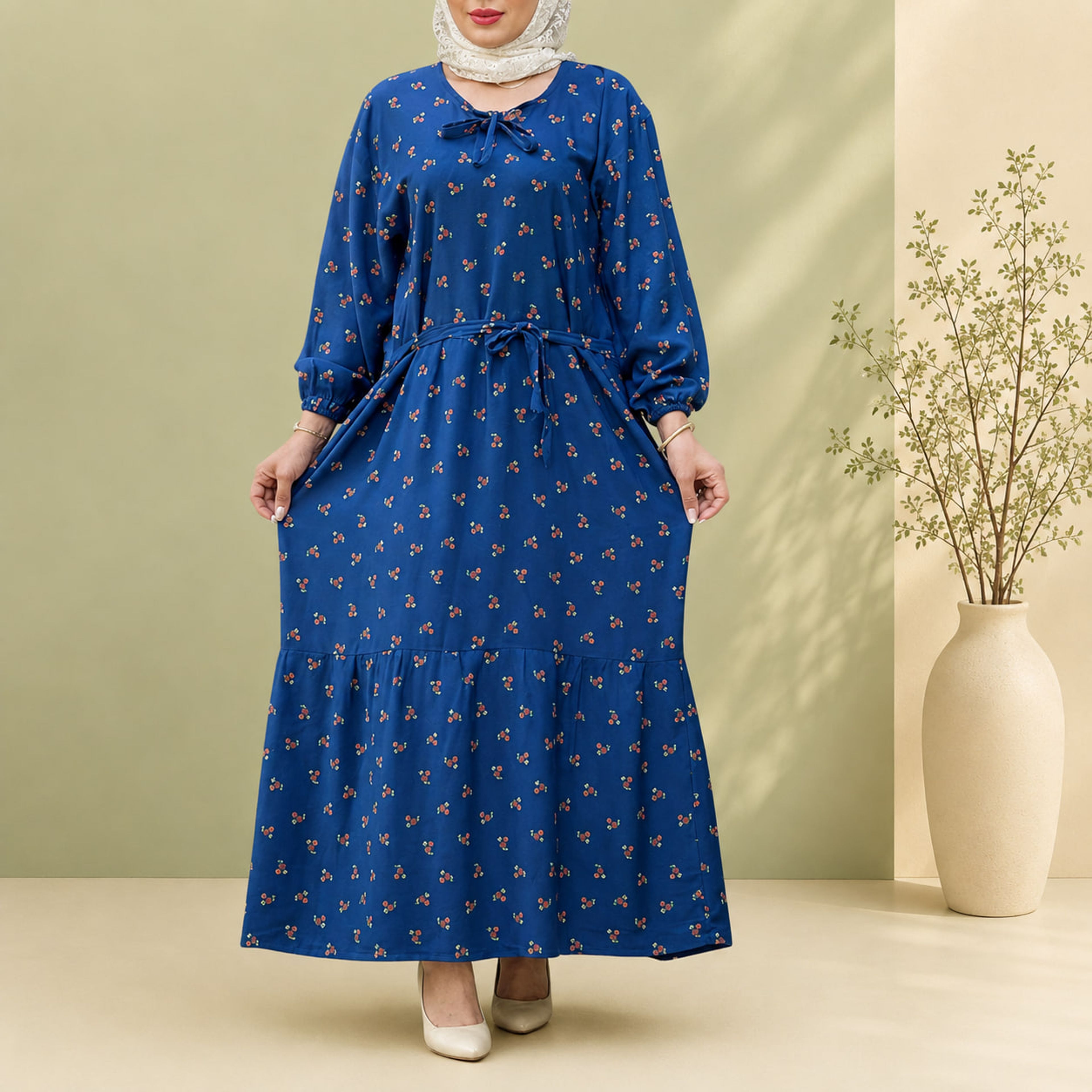 خرید اینترنتی قیمت پیراهن نخی کجراه قواره آزاد گلدار | کد 50009