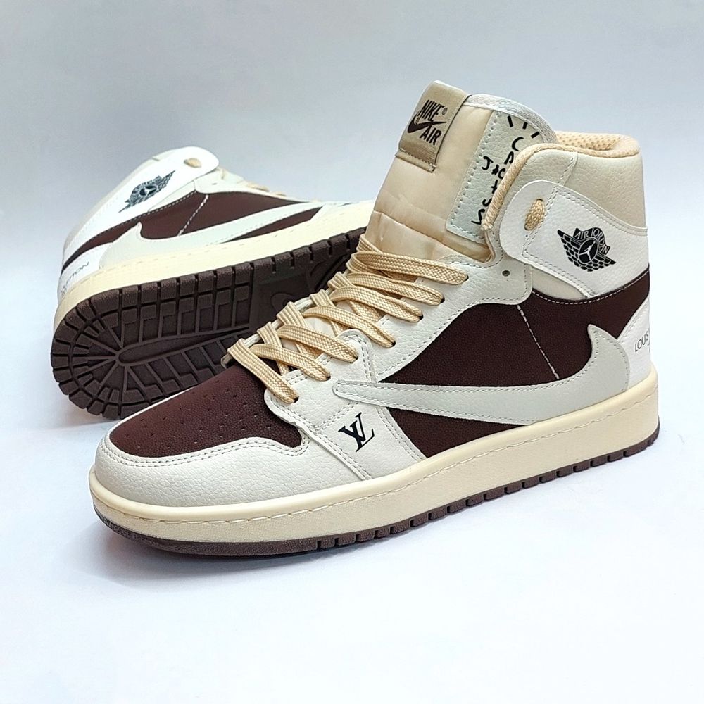 مشخصات کتانی نایک جردن تراویس ساقدار لویی ویتون کرم قهوه ای Nike Jordan Travis LV