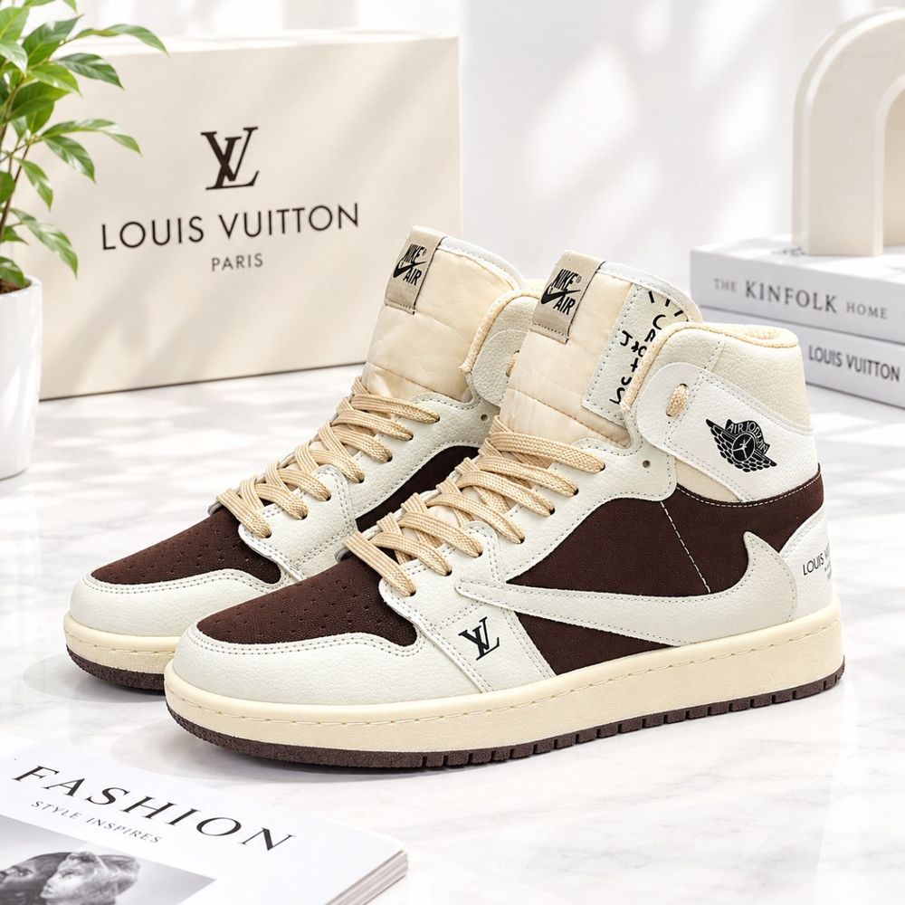 خرید اینترنتی کتانی نایک جردن تراویس ساقدار لویی ویتون کرم قهوه ای Nike Jordan Travis LV