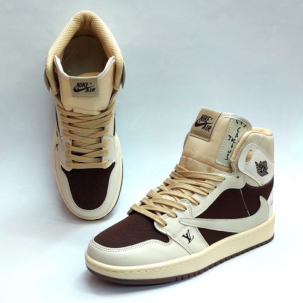 خرید اینترنتی کتانی نایک جردن تراویس ساقدار لویی ویتون کرم قهوه ای Nike Jordan Travis LV