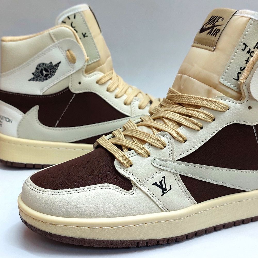خرید انلاین کتانی نایک جردن تراویس ساقدار لویی ویتون کرم قهوه ای Nike Jordan Travis LV