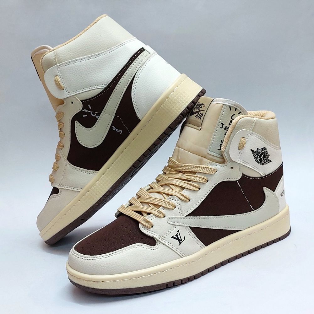 خرید انلاین کتانی نایک جردن تراویس ساقدار لویی ویتون کرم قهوه ای Nike Jordan Travis LV