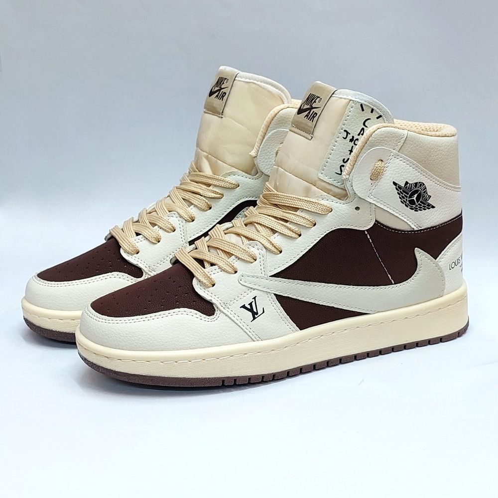 خرید اینترنتی کتانی نایک جردن تراویس ساقدار لویی ویتون کرم قهوه ای Nike Jordan Travis LV
