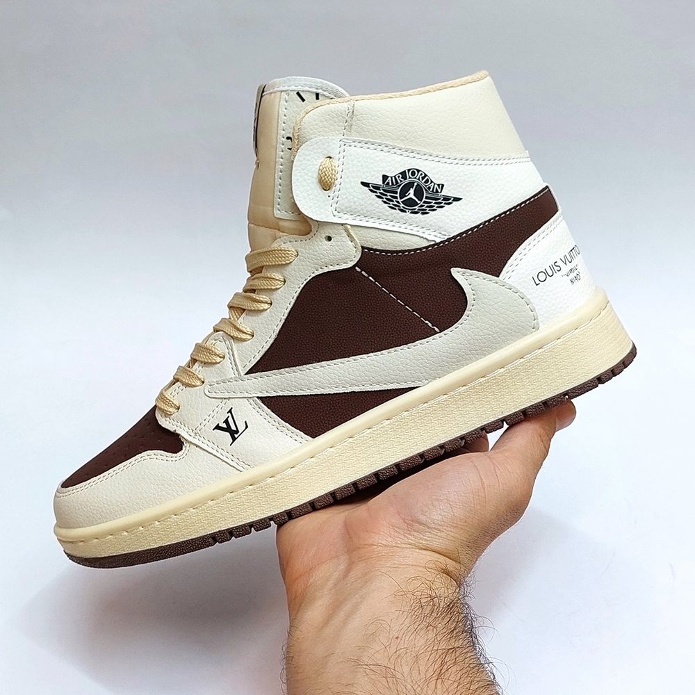 فروش اینترنتی کتانی نایک جردن تراویس ساقدار لویی ویتون کرم قهوه ای Nike Jordan Travis LV