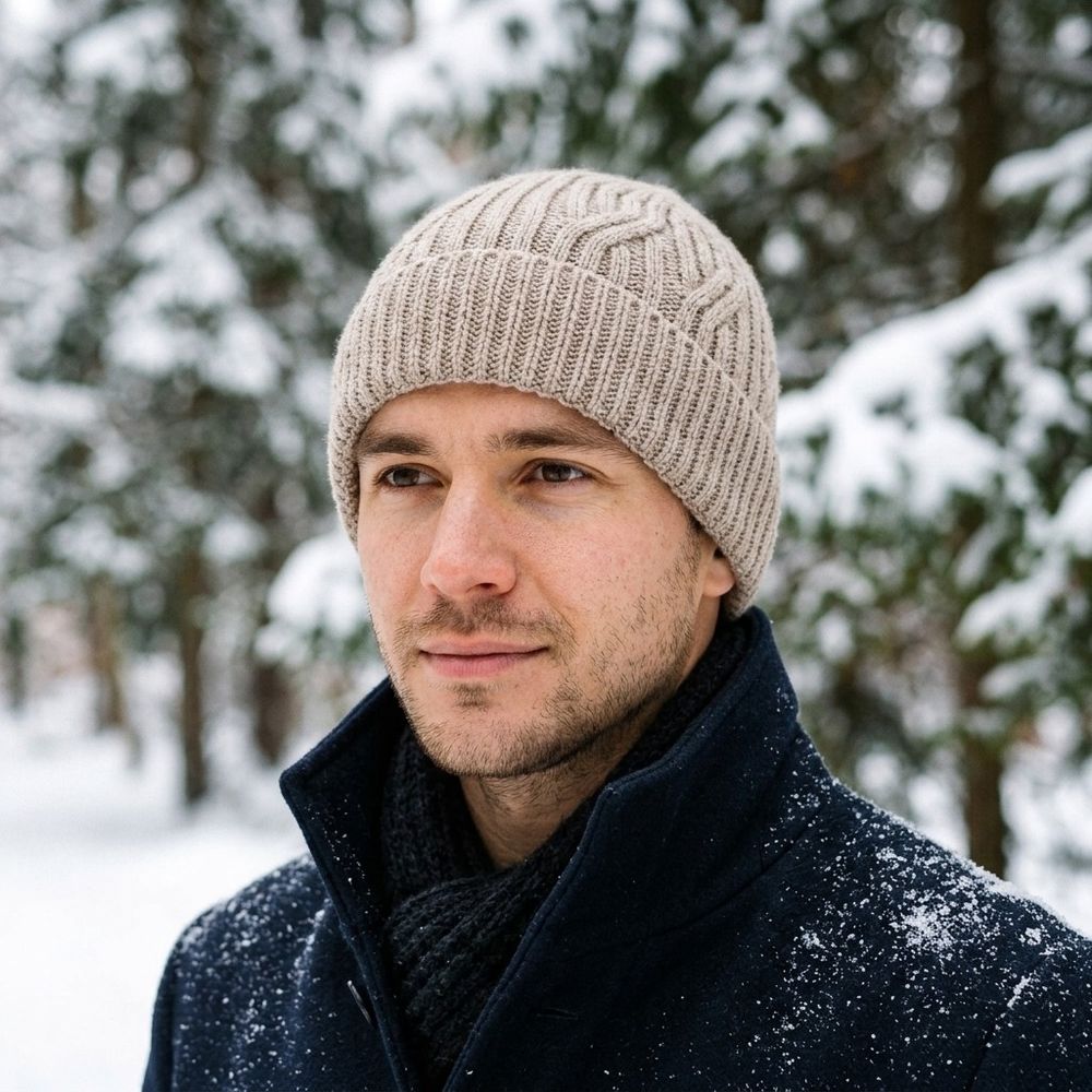 مشخصات کلاه بافت مردانه داخل خز برند کانفی مد Confi Mode رنگ کرم بژ لبه دار