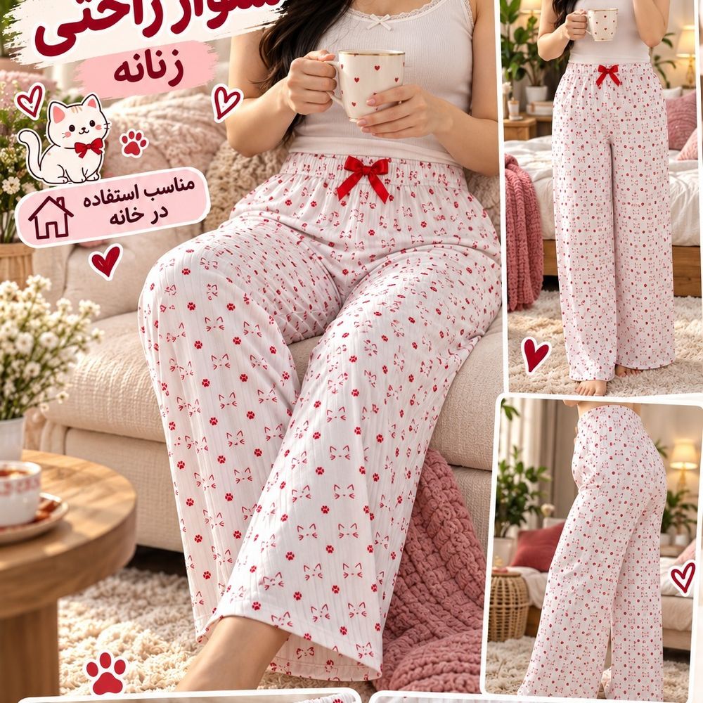 مشخصات شلوار سفید طرح گربه