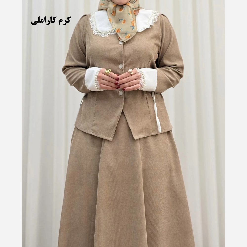 مشخصات ست کت دامن مخمل کبریتی مجلسی مدل مروارید