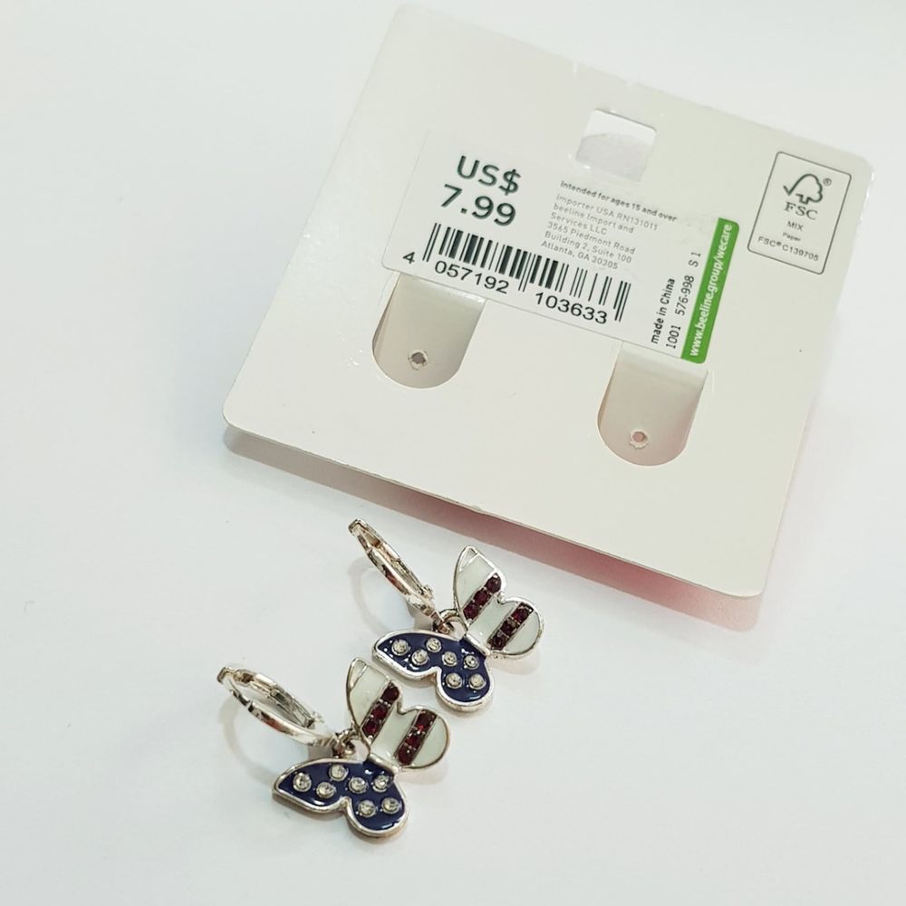 خرید آنلاین گوشواره قفلی نقره ای آویز پروانه نگین دار کد 024